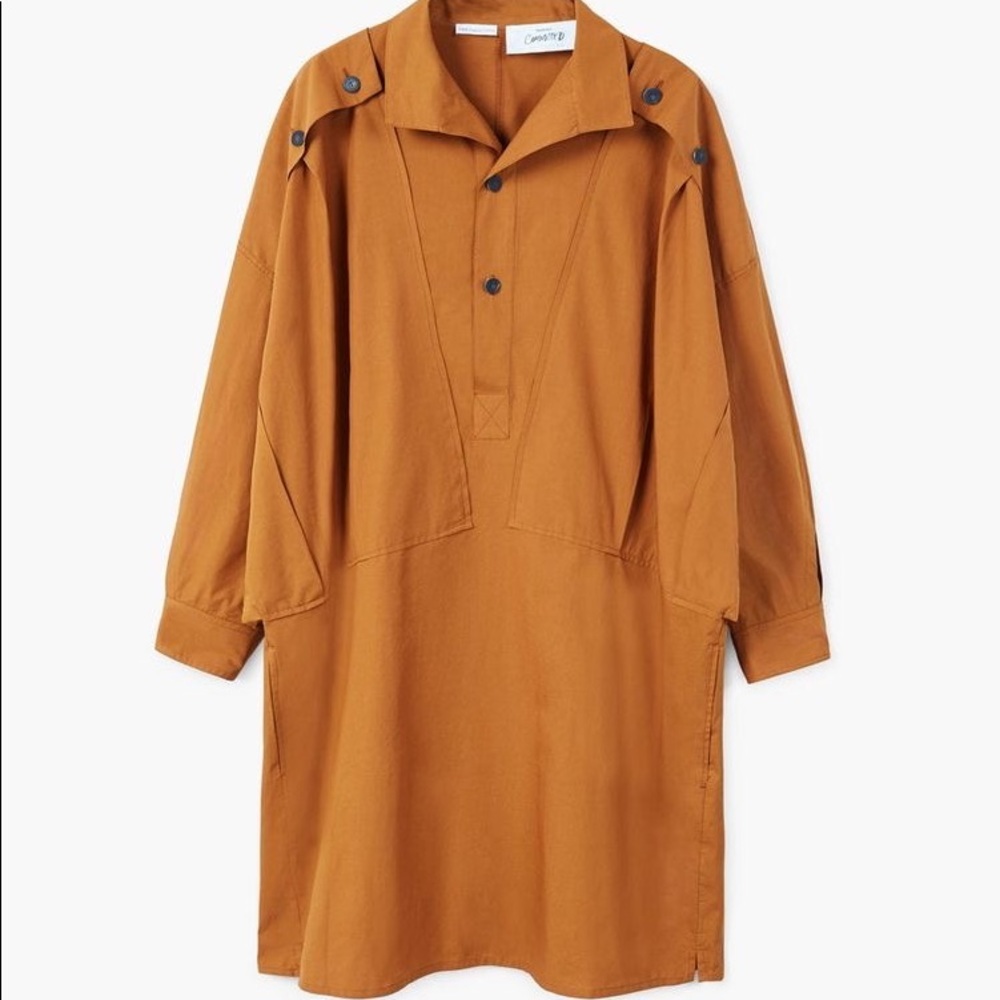 Mango Committed Avant-Garde Organic Cotton Pumpkin Orange Oversize Dress S/M